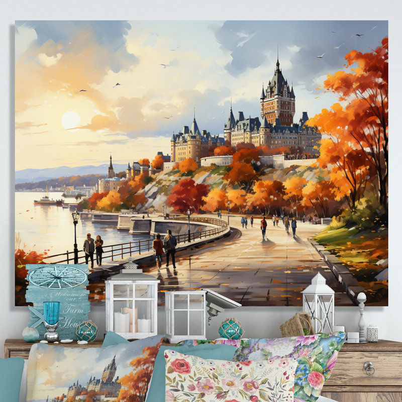 «Québec City Touristic City II», reproduction d'art sur toile Québec, H 12 po x l 20 po x P 1 po, Toile tendue