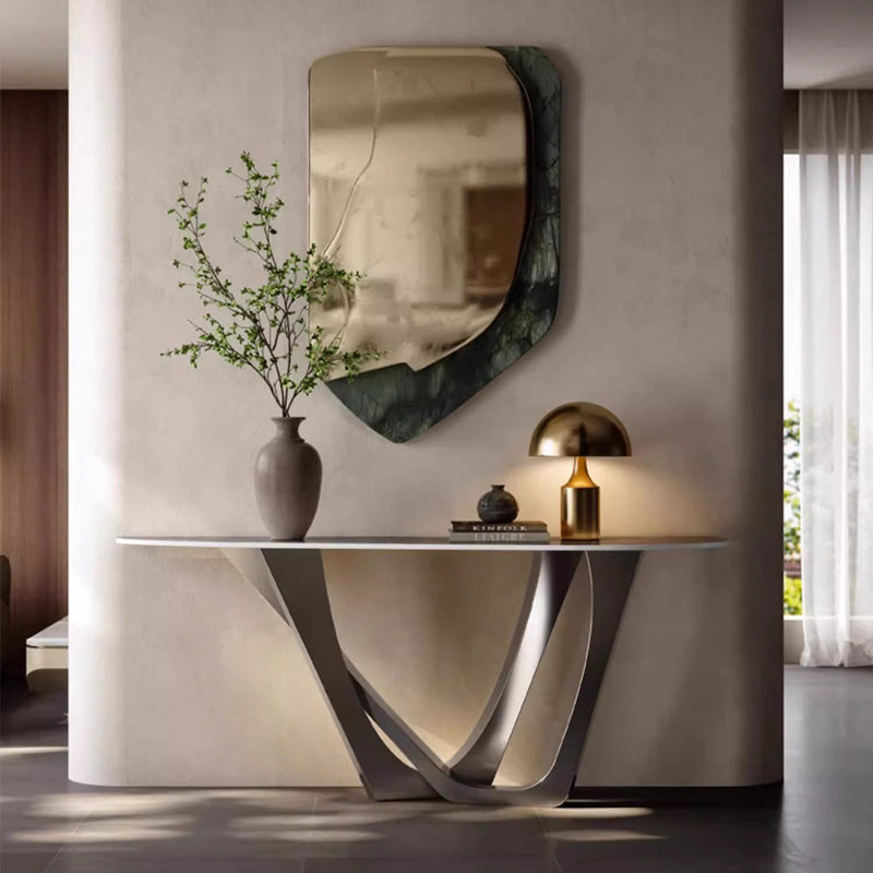 Console en métal fritté de style italien, Argent argent, H 33,4 po x l 47,2 po x P 15,3 po