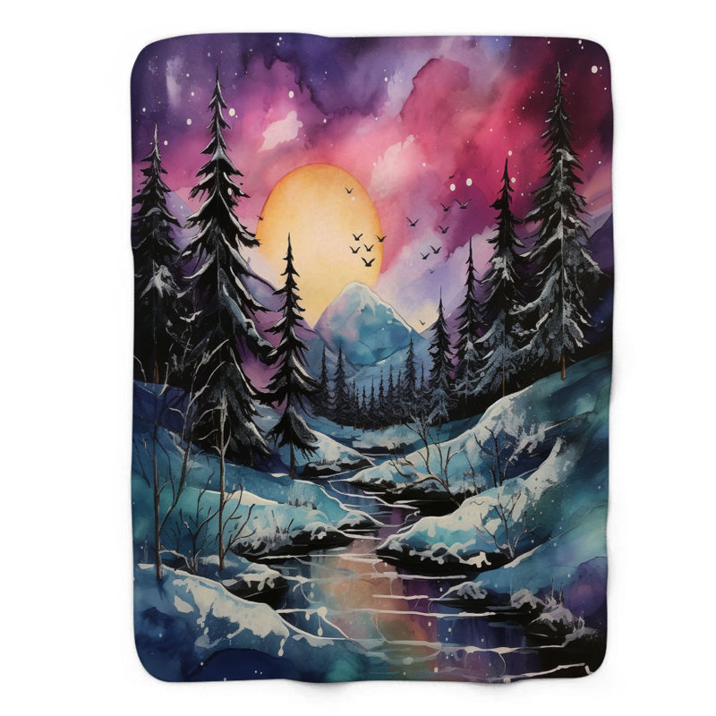Snowy Ink Scene - 1 pièce Sherpa Premium, Grand lit