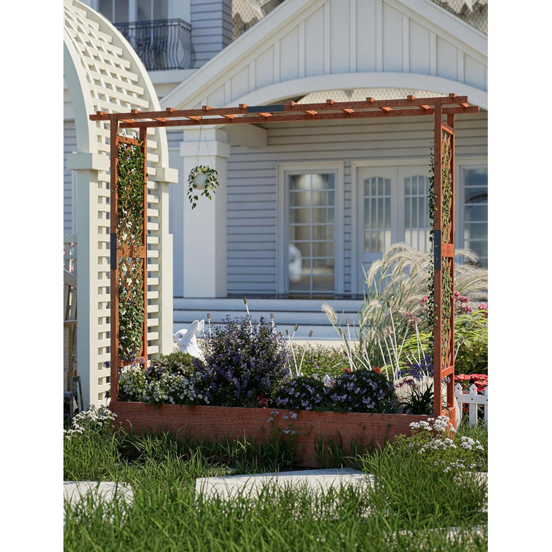 Wooden Elevated Garden Planter With Trellis