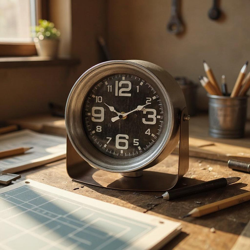 Modern & Contemporary Numerical Metal Quartz Movement / Crystal Tabletop Clock Silver