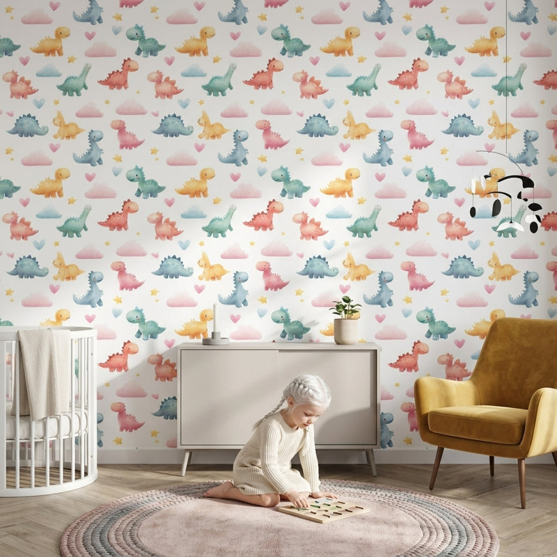 Double rouleau de papier peint blanc pour chambre d'enfant, Non tissé, non collé