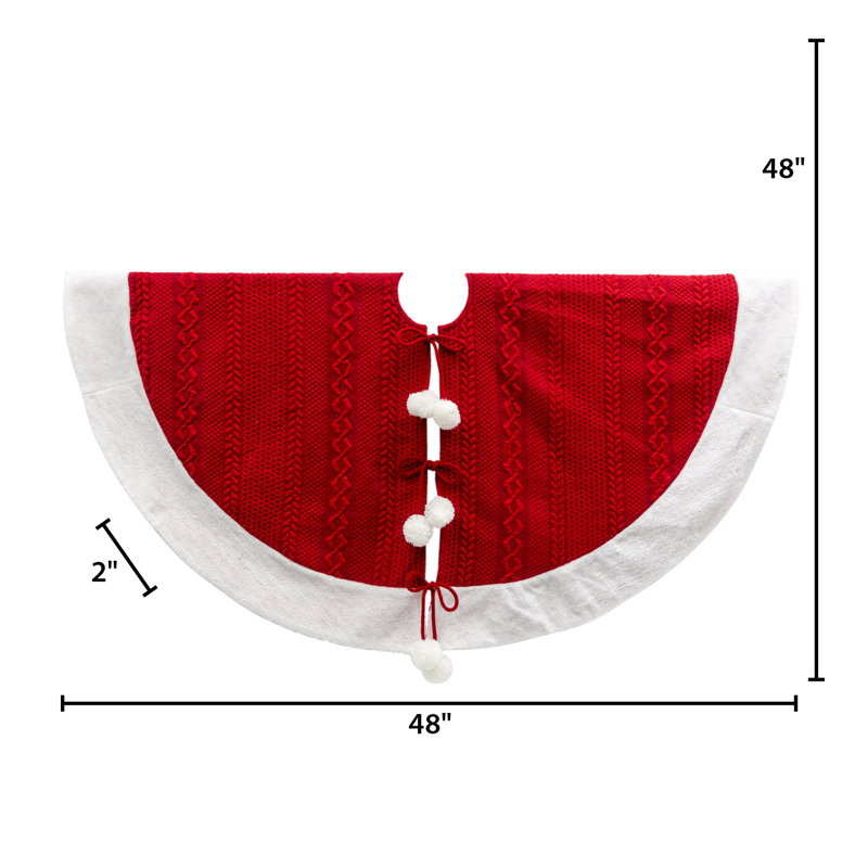 Red Cable Knit Tree Skirt with White Faux Fur Trim