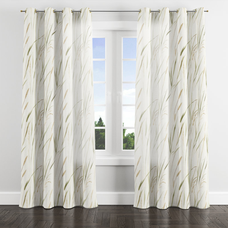 Floral Window curtains - Green Beach Grass Grommet Curtain - 1 Panel, Gold Grommets, 52" W x 84" L