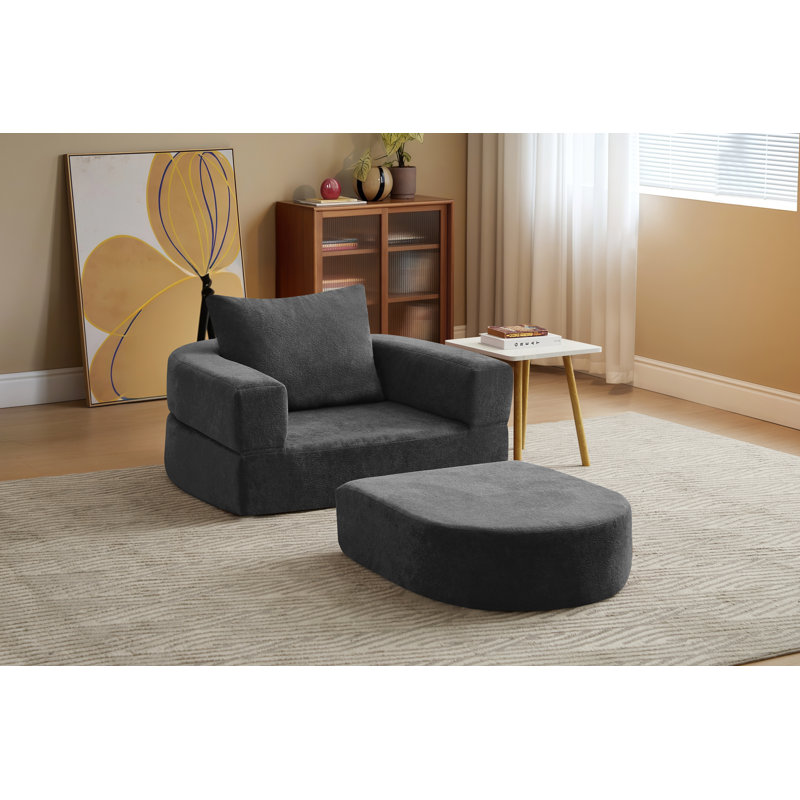 Boneless 41 inch Modern Velvet Floor Sofa Bed, 3-in-1 Convertible Memory Foam Futon with No Assembly Required for Small Space