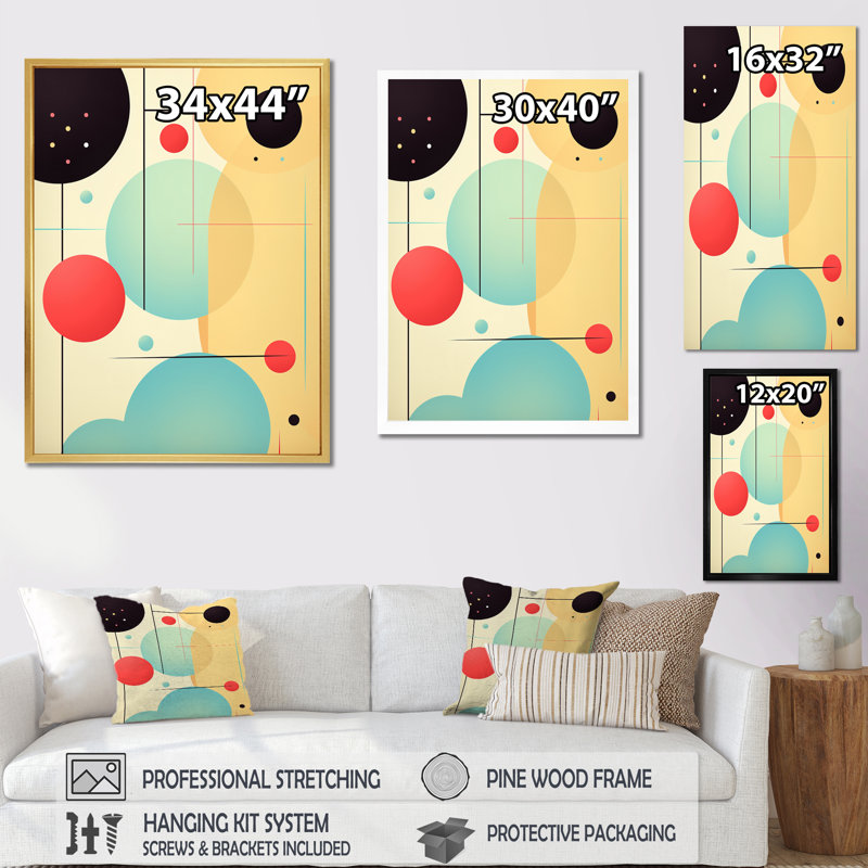 «Retro Circular Geometrics» en bleu et rose - art mural moderne sur toile géométrique, H 32 po x l 24 po x P 1 po