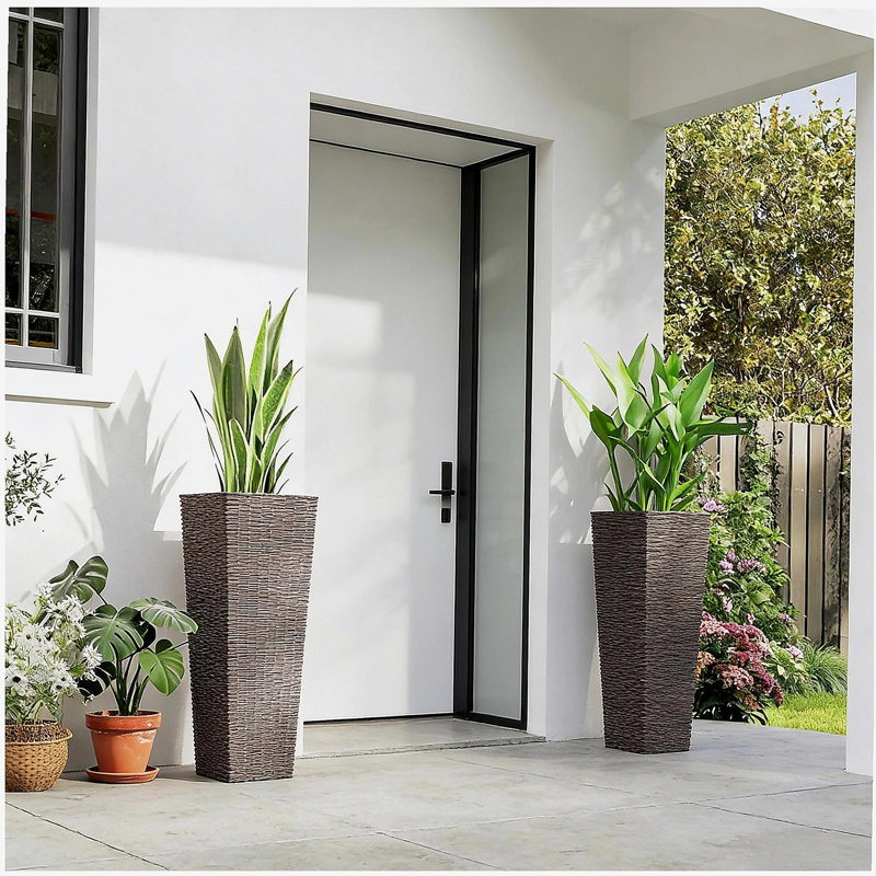 Flower Boxs,Set of 2 Flower Pots,Tall Planters, Brown