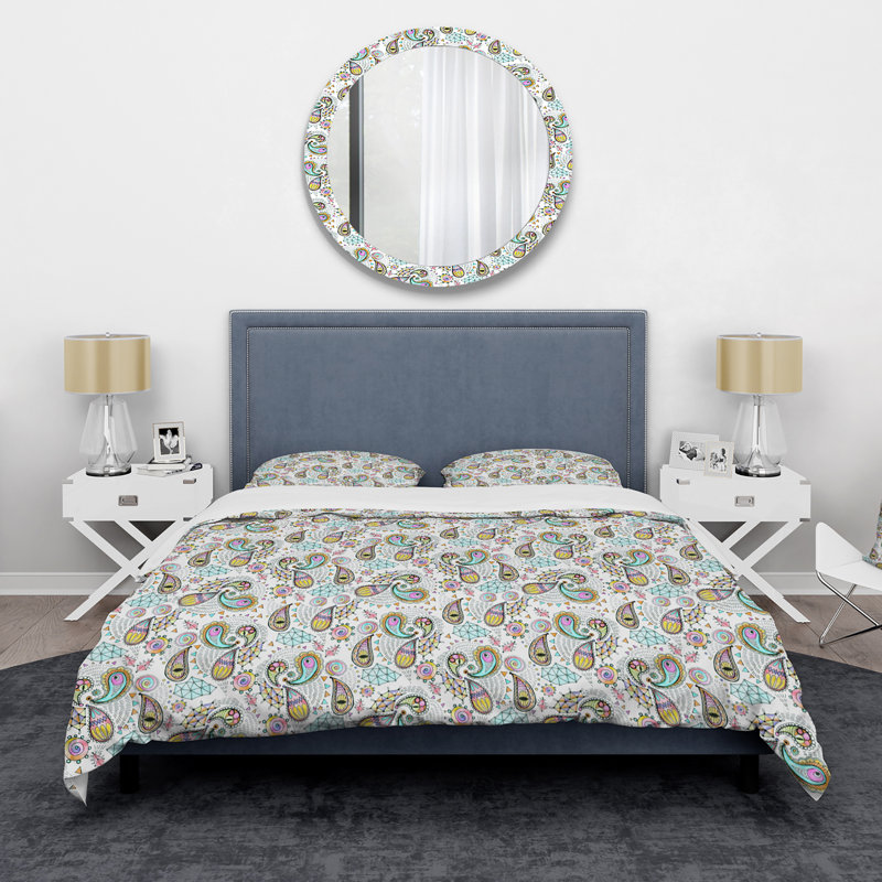 Ensemble de housse de couette bohémien Indian Turquoise and Green Paisley II - microfibre de polyester