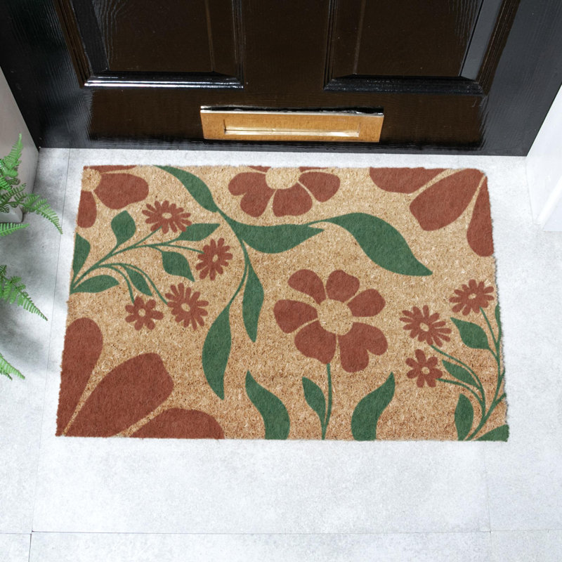 Floral Pattern Coir Doormat, 40cm W x 60cm L