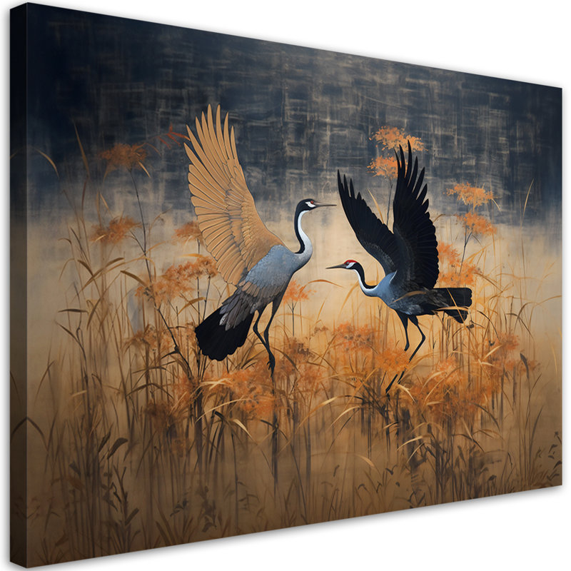 Crane Birds Abstract - No Frame Print on Canvas, 40cm H x 60cm W