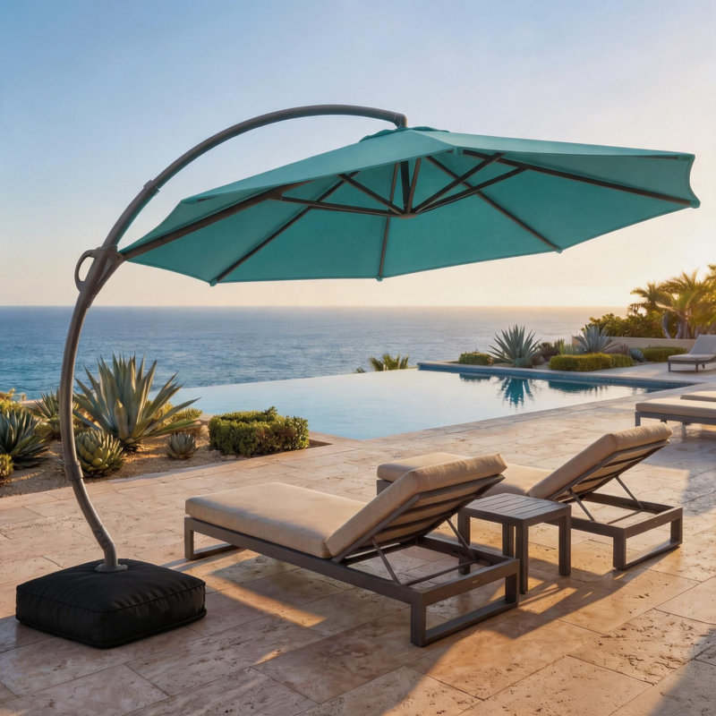 Kristy Aluminum Cantilever Umbrella with Base Included, Turquoise Blue, 108" H x 144" W x 144" D, Fabric Sandbag Base