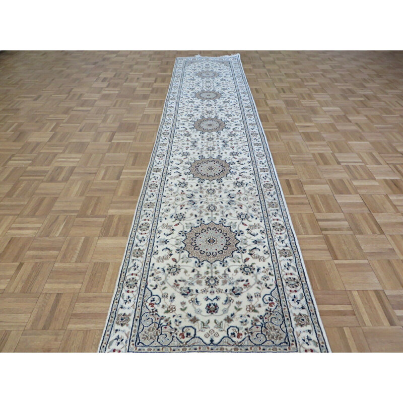 Tapis de couloir de noué à la main en Ivoire de conception unique 2 pi 7 po x 12 pi Abdulhameed Tapis décoratif