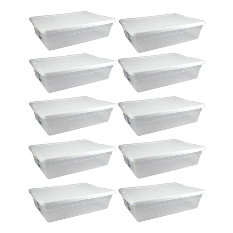 Sterilite Storage Box, Stackable Bin with Lid, Plastic Container to Organize Shoes and Crafts on Closet Shelves