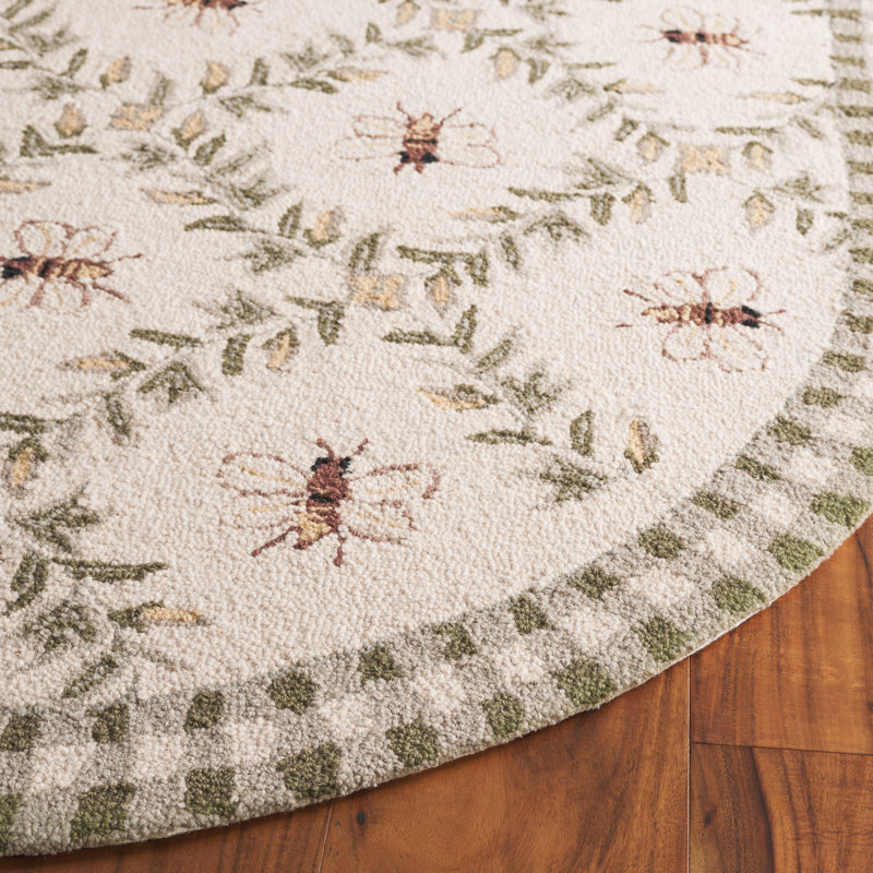 Tapis floral en laine fait à la main Elara, Ovale 4 pi 6 po x 6 pi 6 po