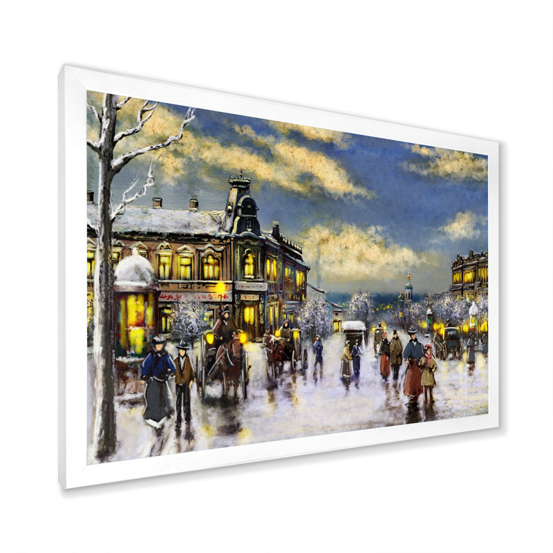 Paris en hiver de Noël I - décoration murale traditionnelle sur toile, H 16 po x l 32 po x P 1 po, Cadre photo blanc