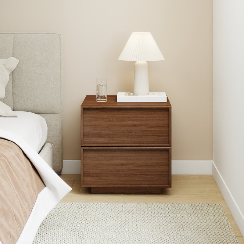 18.9" Wooden Nightstand with 2 Drawers (Set of 2), Walnut