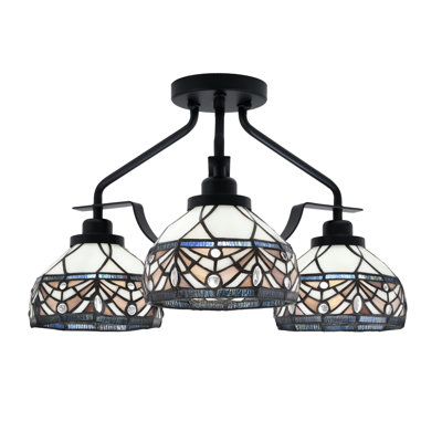 Odyssey 3 Light Semi-Flush Shown In Matte Black Finish With 7" Royal Merlot Art Glass