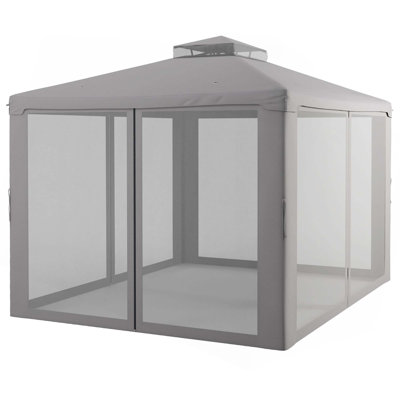 Pavillon de jardin Outsunny, abri à baldaquin extérieur avec toit à 2 niveaux et filet, structure en acier pour le jardin, la pelouse, la cour et la terrasse