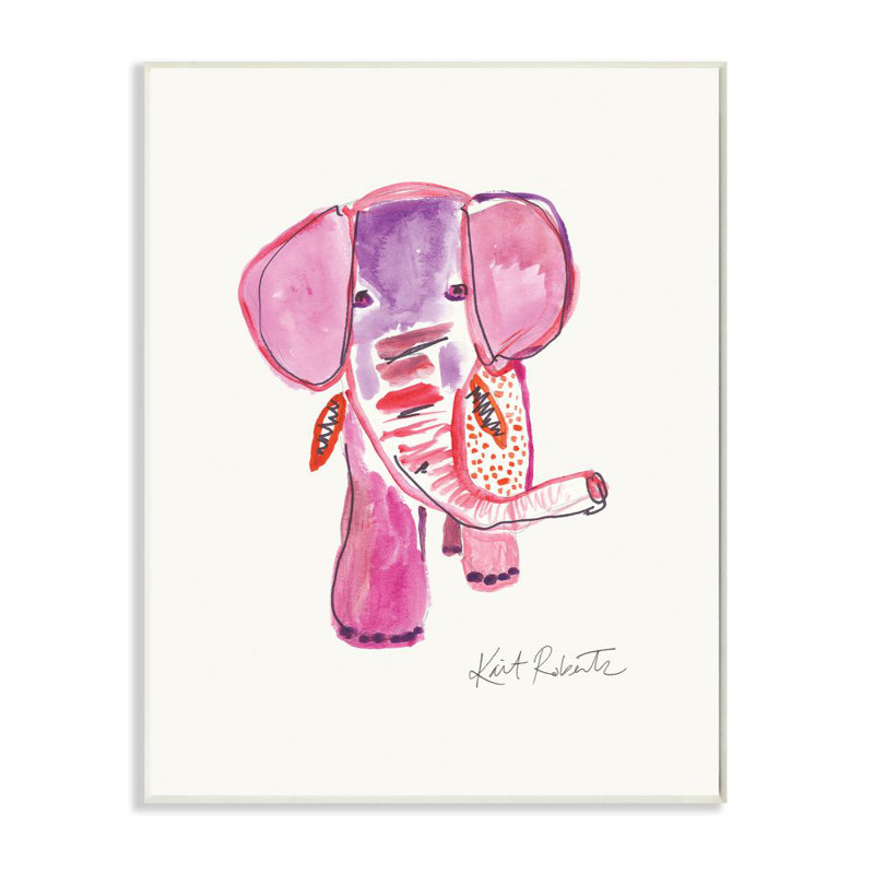 «Kid's Elephant» par Kait Roberts - impression d'art graphique, Bois, H 19 po x l 13 po x P 0,5 po