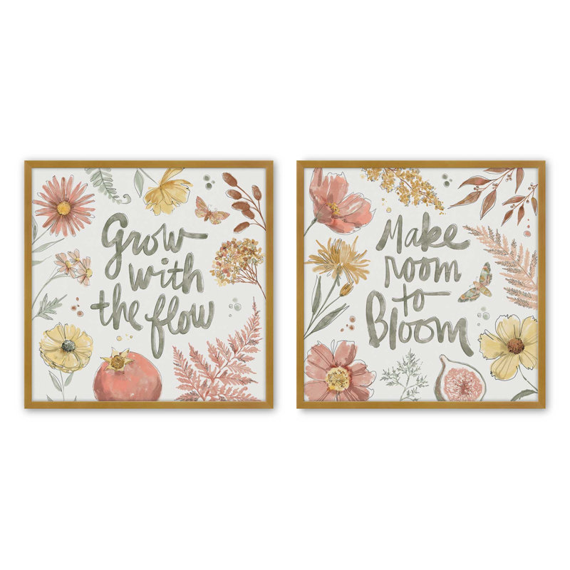 Ensemble de 2 pièces d'encouragement «Botanical Encouragement», Cadre doré poli, H 21,75 po x l 21,75 po