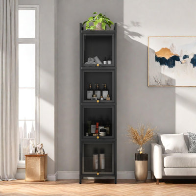 Modern Four-tier Glass Door Cabinet With Iron Frame And Golden Handles by Ebern Designs