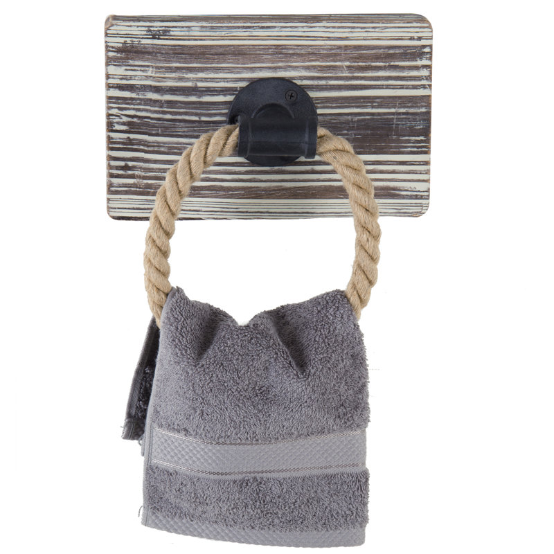 Wood Wall Mounted Rope Towel Ring, Rustic Brown