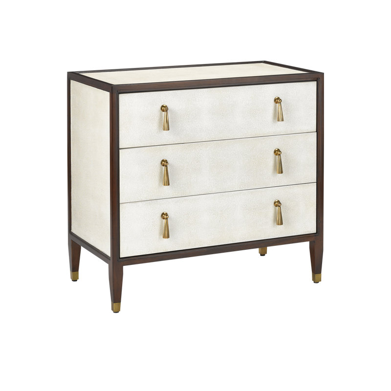 Commode décorative 3 tiroirs Evie, Ivory, Dark Walnut, Brass