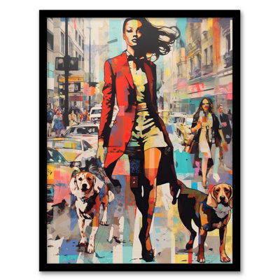 Alberty Autumn City Fashion Advert Woman With Dogs - Single Picture Frame Print