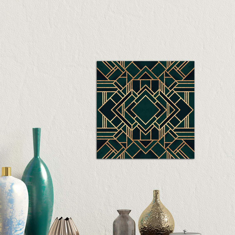 Art Deco III by Elisabeth Fredriksson - Print on Canvas, 66.04 cm H x 66.04 cm W x 1.91 cm D, Green/Black/Gold