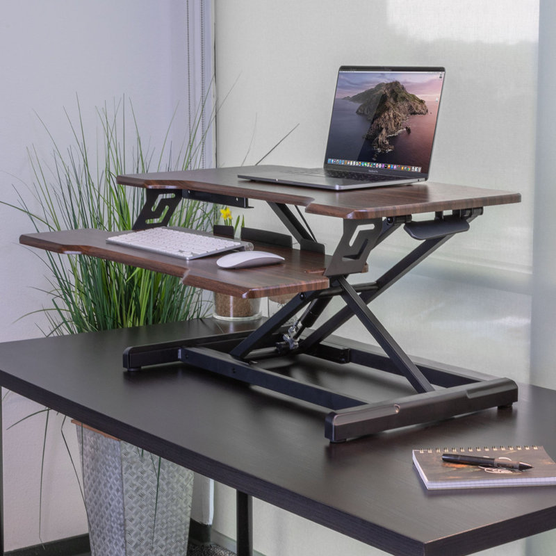 30" Dark Walnut Woodgrain Steel Standing Desk Converter