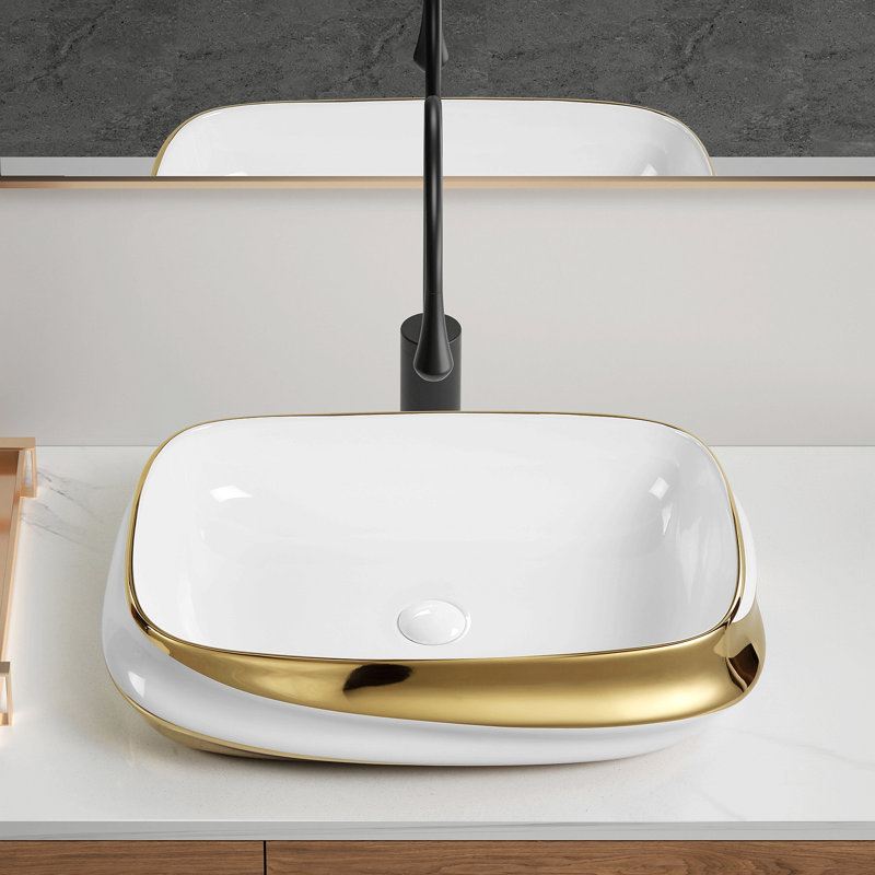 Vasque à poser en céramique 24 x 17 po pour salle de bain, style moderne et artistique.