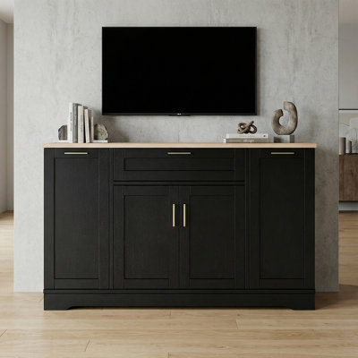 Multi-Functional Kitchen Island Sideboard - Extendable Dining Table, Adjustable Shelves, 3-Tier Pull-Out Rack