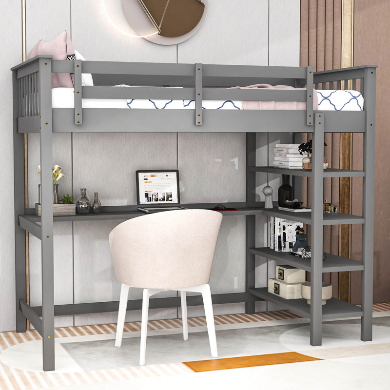 Ellie-Mae Kids Twin Loft Bed, Gray