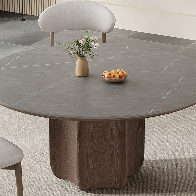 Table moderne en bois fritté et pierre moderne, 29.5" H x 43.3" W x 43.3" D