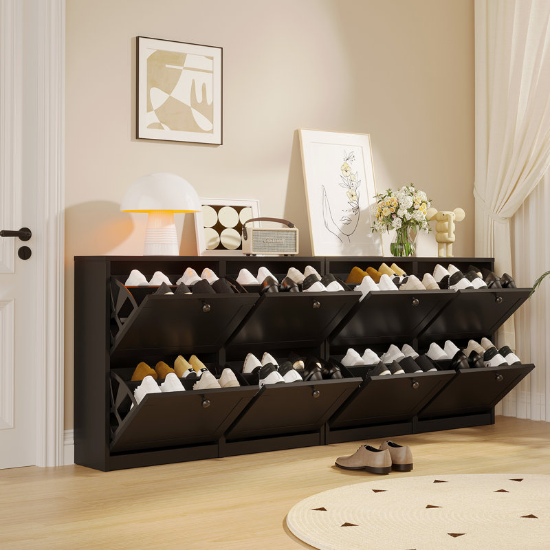 Armoire de rangement pour 32 paires de chaussures, Noir, noir, noir, noir