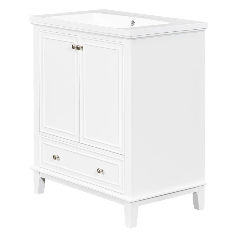 Meuble-lavabo 30 po avec lavabo et porte en céramique, Blanc, Argent