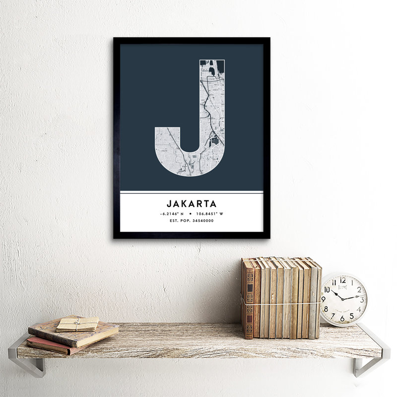 Jakarta City Map Jakarta Indonesia City Map Navy - Single Picture Frame Typography