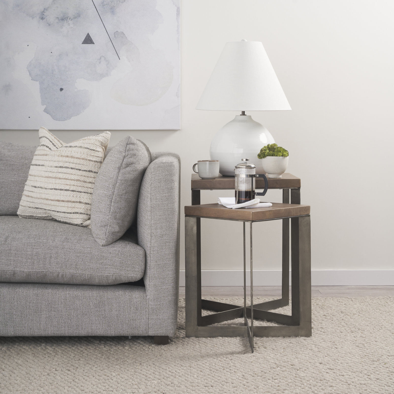 Tulane Solid Wood End Table, Nickel/Medium Brown