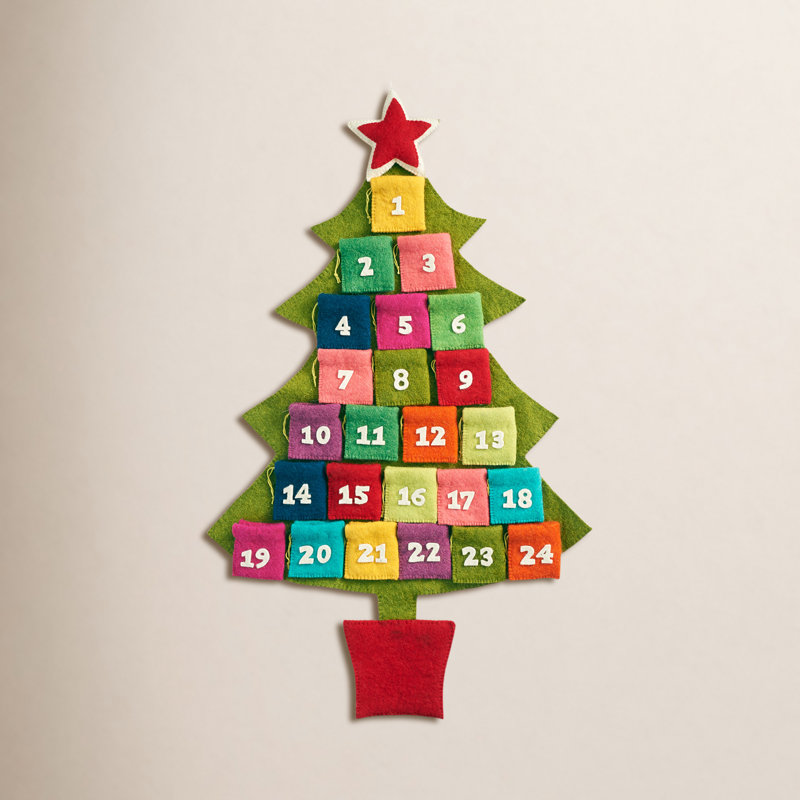 Arbre de l'Avent multicolore en laine feutrée à la main