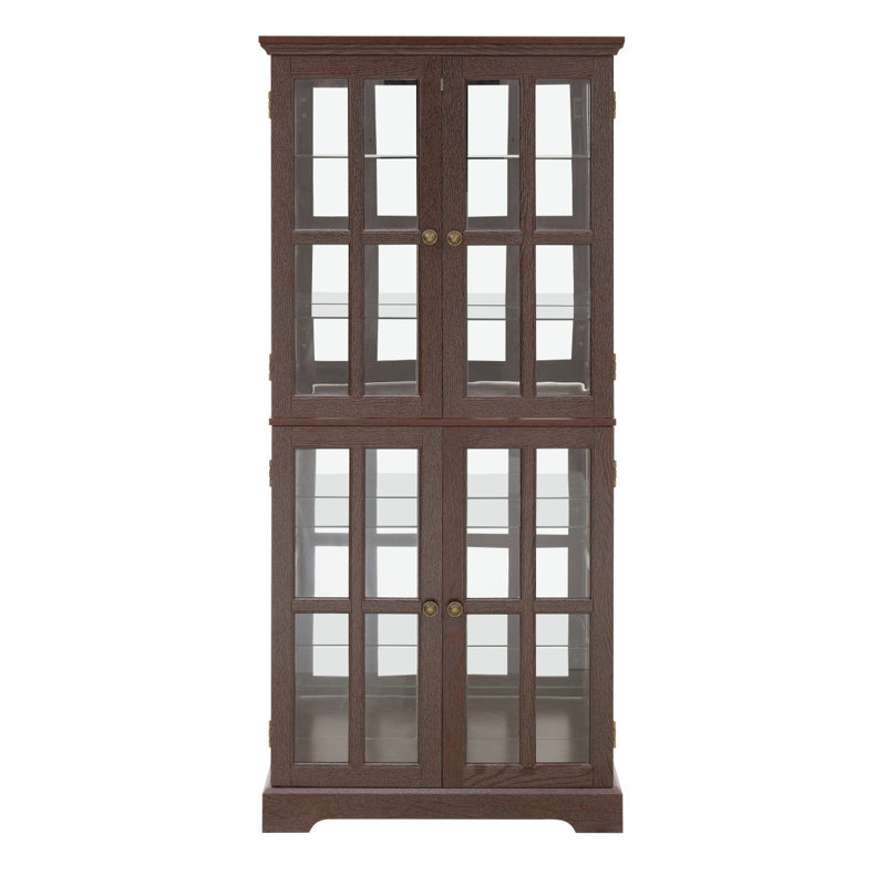 Vitrine Curio, vitrine antique avec portes en verre et tablettes réglables pour objets de collection., Cherry