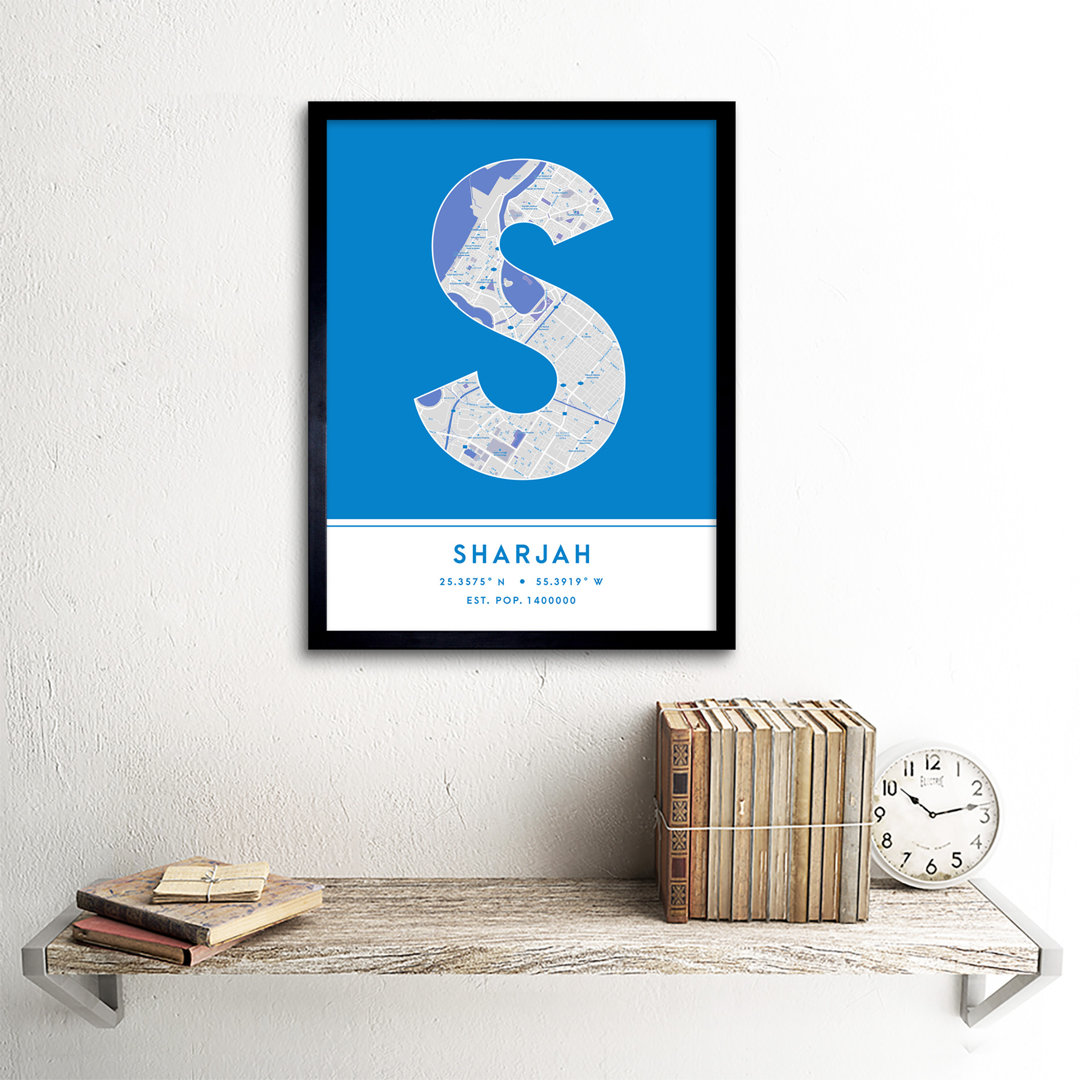 Sharjah City Map Sharjah Blue by Wee Blue Coo - Single Picture Frame Typography