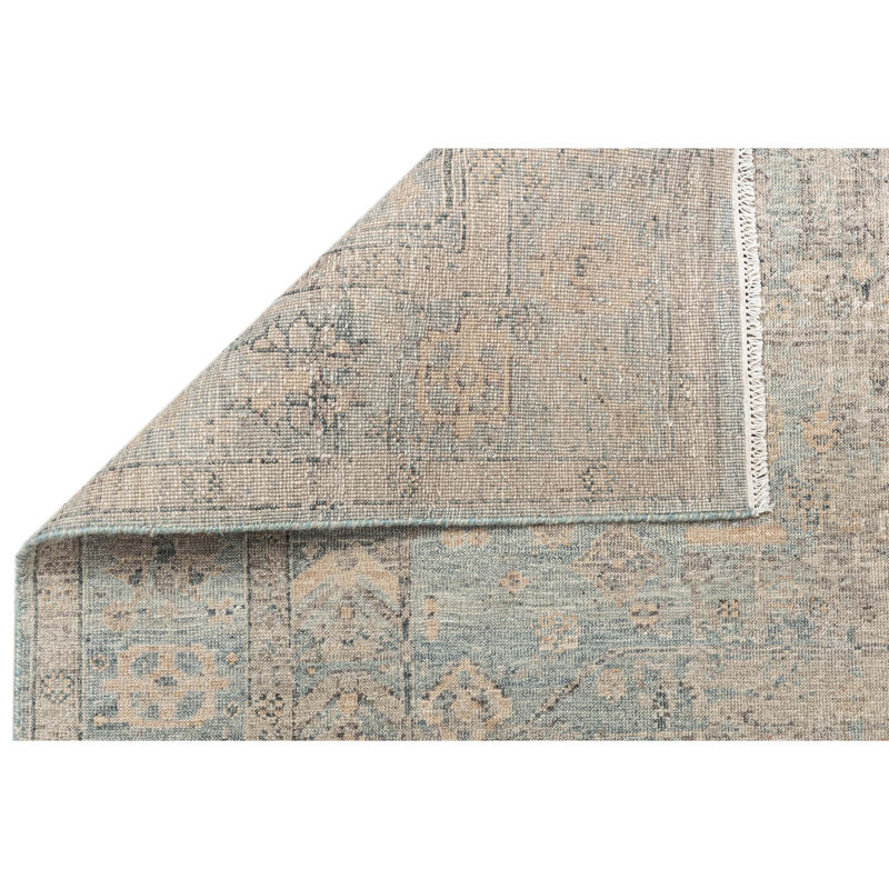 Tapis gris et bleu noué à la main de haute qualité, Rectangle 6 pi x 9 pi