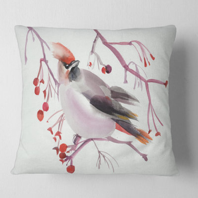 Waxwing Bird on a Branch Square Pillow Cover & Insert