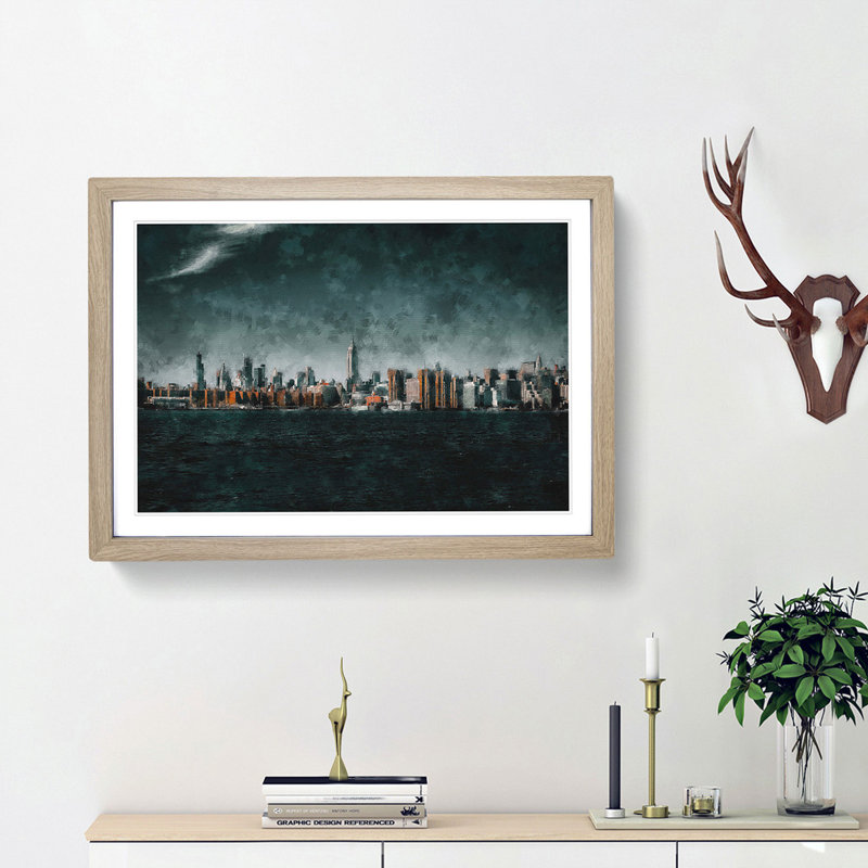 New York City View - Picture Frame Graphic Art Print, 45cm H x 63cm W x 2cm D, Oak Framed
