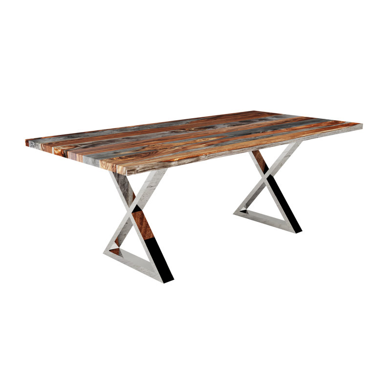 Table de salle à manger Marilea, Argenté / gris / brun