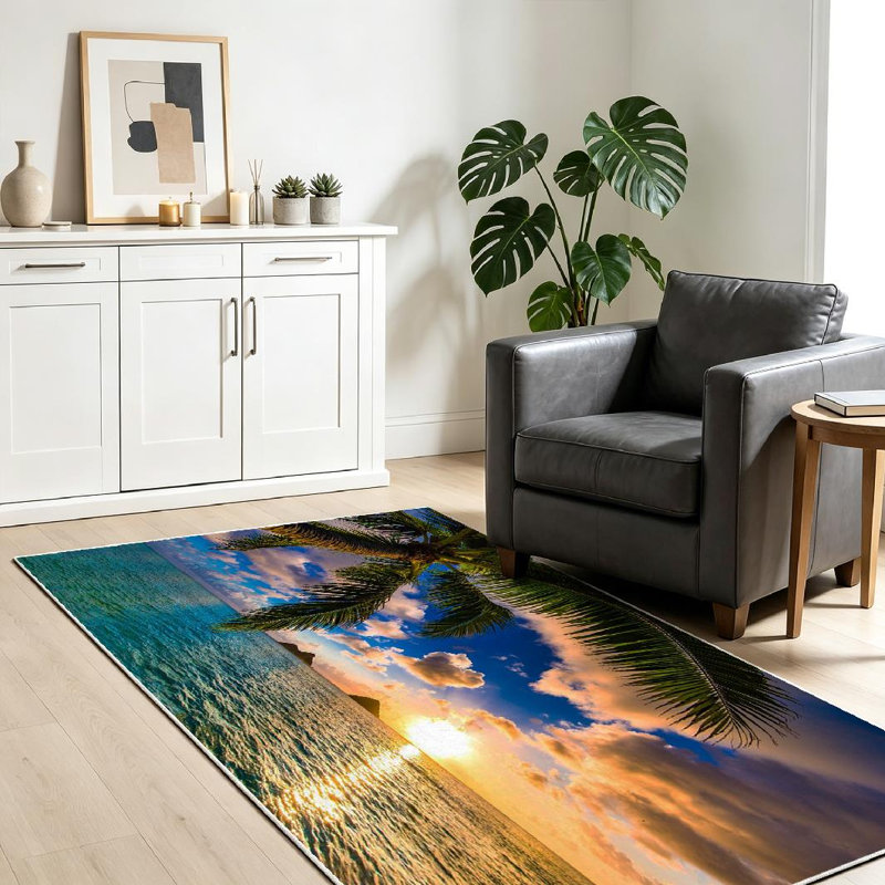 Magnifique tapis d'intérieur transparent Sunrise Hawaii Beach, Rectangle 39 po x 63 po