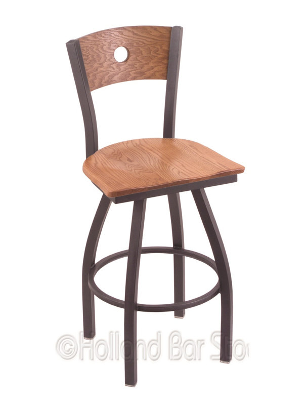 Lareau Swivel Counter Stool, Anodized Nickel, Medium Maple, Bar Stool (36” Seat Height)