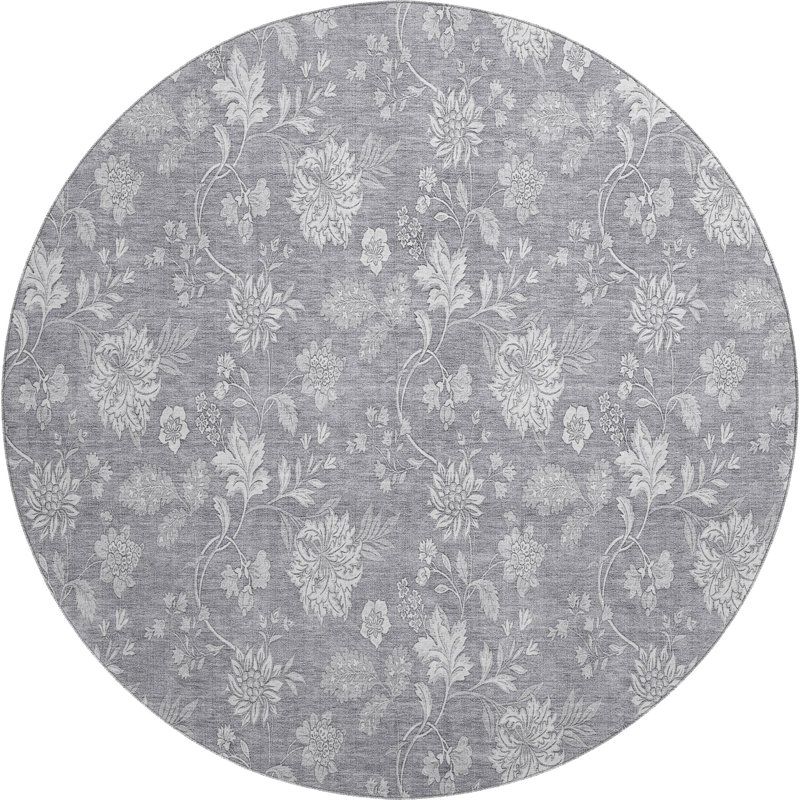 Tapis gris Prisco lavable à la machine de qualité supérieure, Rond 8 pi