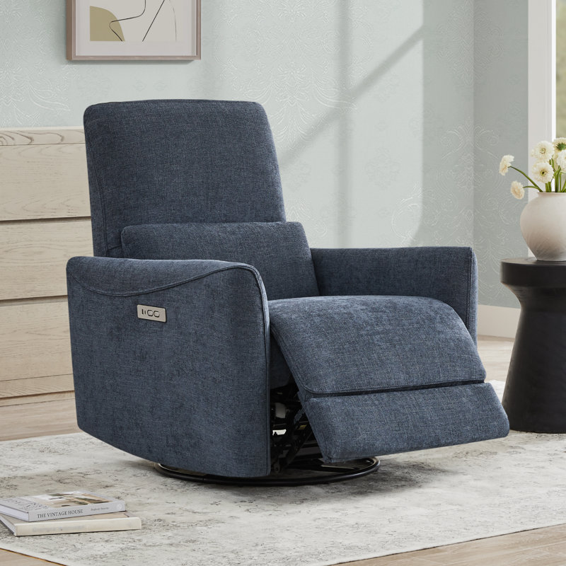 Cadavid Upholstered Swivel Power Recliner, Blue