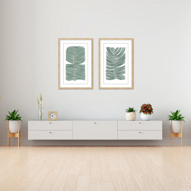 Coastal Retreat Tropical Tranquility: Abstract Leaves Diptych, 24" H x 32" W